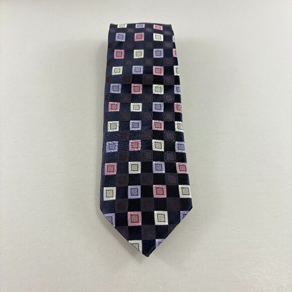 Alexander Julian Colours Navy / Purple Pink Check Men's Extra Long Tie 63" - Picture 1 of 3
